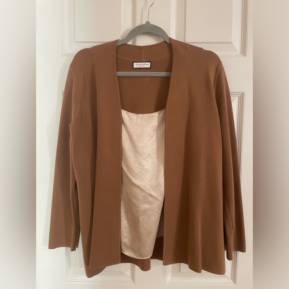 Charter club Brown Cardigan Sweater Open Front Design - Picture 2 of 5
